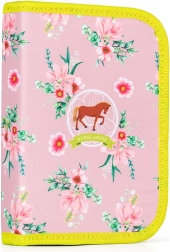 Single-compartment school pencil case with horse motif, 2 flaps – empty