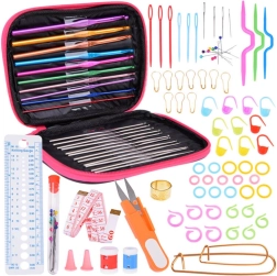 Комплект за плетене на една кука 100 бр. куки 0,6–6,5 мм с аксесоари в калъф