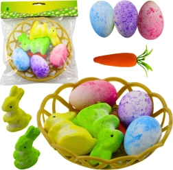 Easter Decoration with Basket, Bunnies, Eggs, and Carrots