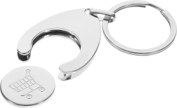 Метален ключодържател 2-в-1 с жетон за пазарска количка