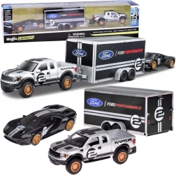 Maisto metal set 1:64 – FORD Raptor with trailer and FORD GT Heritage