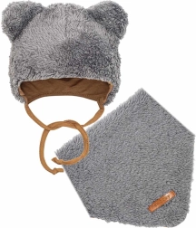 Зимен бебешки комплект шапка и шал New Baby teddy bear сив