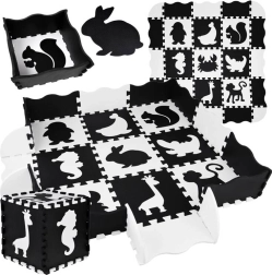 Пенов пъзел – контрастна детска постелка Животни 120 × 120 см