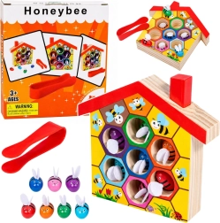 Wooden Montessori beehive with bees and tweezers (7 pcs)