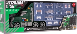Military storage truck with slide, toy cars and accessories