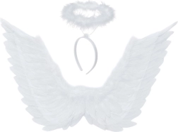 Ангелски крила с ореол, бели 70 × 45 см