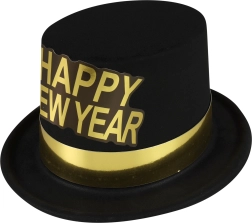 Черен новогодишен цилиндър със златен кант Happy New Year