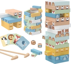 WOOPRIE Дървена игра Трепереща кула Животни 82 бр.