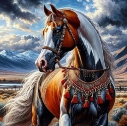 Диамантено рисуване Кон в индианска сбруя 30x40 см