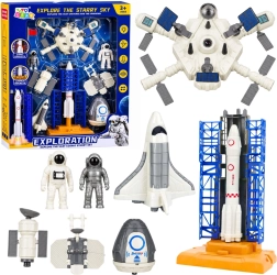 Exploration Space Set – rocket, space shuttle, station, satellites and astronauts with lights