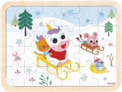 Janod wooden puzzle with spot-the-difference – sledding, 24 pieces
