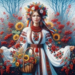Диамантено рисуване – славянско момиче с цветя 30 × 40 см