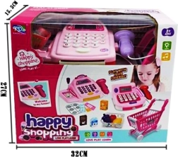 Каса със супермаркетска количка и покупки