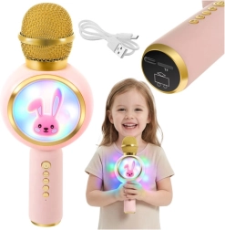 Безжичен караоке микрофон за деца с LED, розов IZOXIS