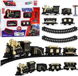 Classic battery-powered train set with locomotive, carriages and tracks – 13 pieces