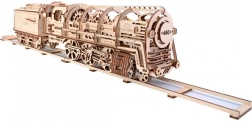 Механичен дървен пъзел UGEARS - Парен локомотив с тендер