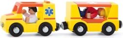 Ambulance with trailer and people