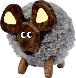 Wooden Decorative Mouse with Textile Fur