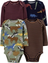Бебешко боди Carter's с дълъг ръкав brown/navy, 4 бр., размер 56 (NB)
