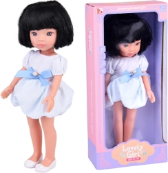 Lovely Girl кукла с къса черна коса в бяло-синя рокля 33 см
