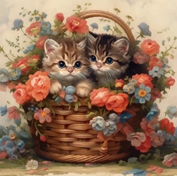 Диамантена мозайка - котки в кошница