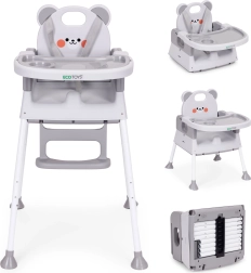 Детски стол за хранене 3 в 1 с двоен поднос и 5-точков колан, сив ECOTOYS