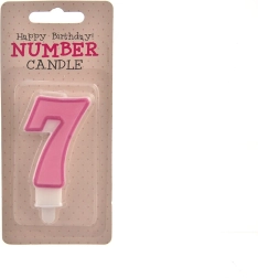 Number 7 cake candle, pink, 7 cm