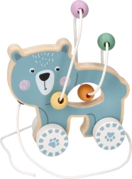 Дървена дърпана играчка с мънистен лабиринт – Мече