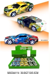 Metal model of a sports car with opening doors and pull-back function