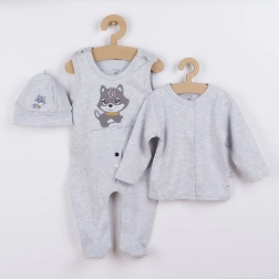 3-piece baby set Koala Doggy made of cotton, grey, size 80