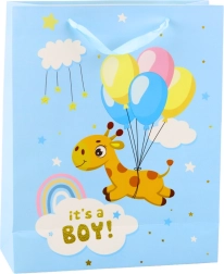 Подаръчна торбичка It's a Boy – жираф, синя