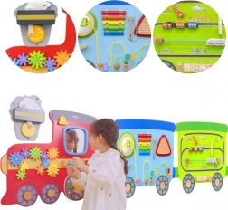 Дървена стенна манипулативна табла във форма на влак VIGA