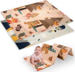 Двуслойна сгъваема пяна XPE детска постелка 120 × 180 cm с мотив животни и планини Humbi