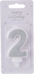 Silver number 2 birthday candle (7 cm)