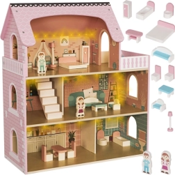 Дървена къща за кукли с LED осветление и мебели KRUZZEL