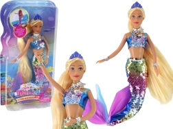 Кукла русалка с дълга руса коса и люспеста опашка