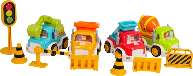 Four construction vehicles