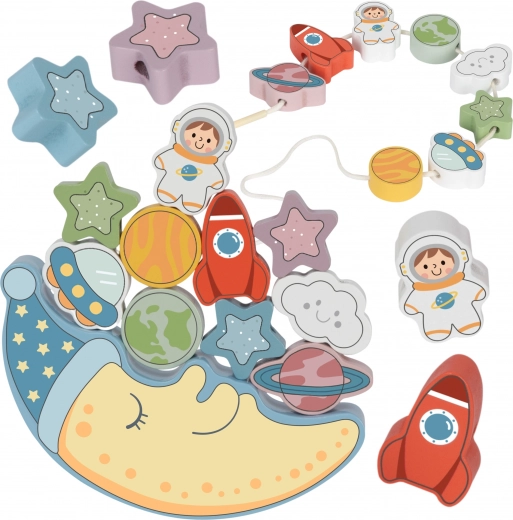 Tooky Toy Космическа спяща луна Балансираща дървена връв Montessori космос