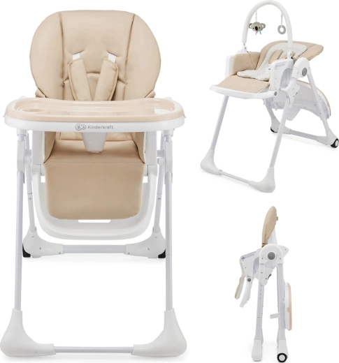 Kinderkraft столче за хранене и шезлонг Tummie 2в1 beige