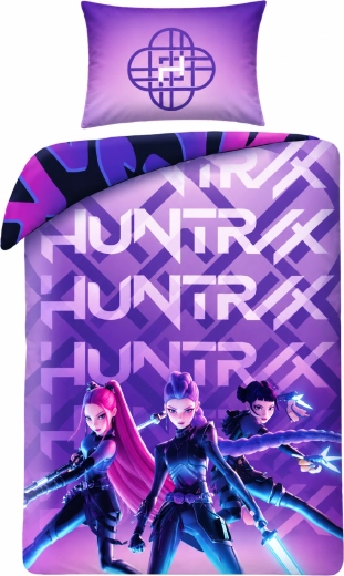 Двустранно спално бельо K-Pop Demon Hunters Huntrix и Saja Boys в лилаво