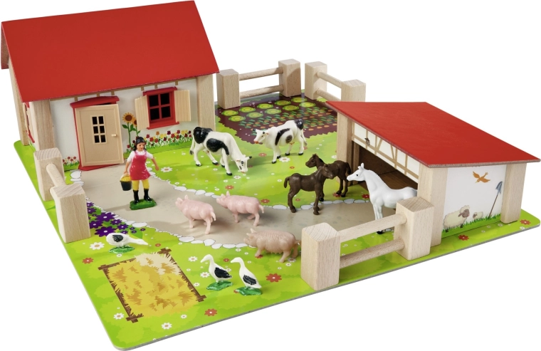 Стабилни дървени постройки с червен покрив