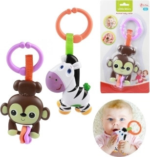 Hanging rattle and teether animal with clip for babies - 1 piece