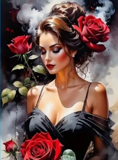 Диамантено рисуване: жена с рози 30 × 40 см
