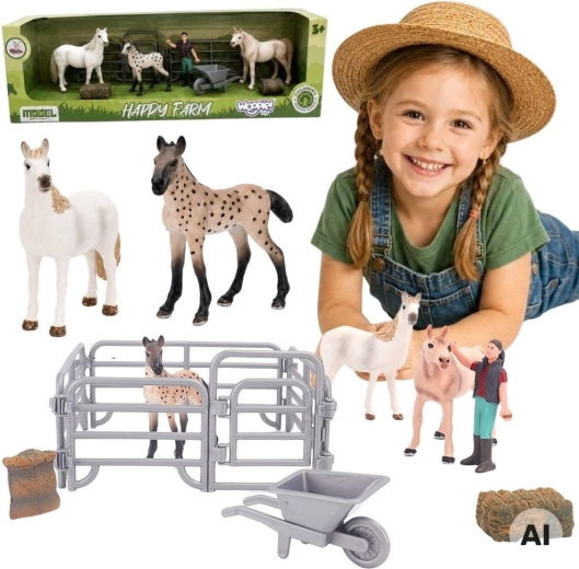 WOOPIE farm figurine set – horses and a farmer with accessories (11 pieces)
