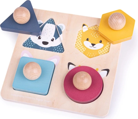 Bigjigs Toys дървен пъзел във форма на животни с дръжки