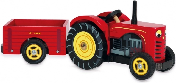 Le Toy Van червен трактор с ремарке
