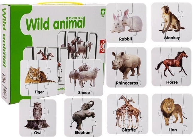 Educational Puzzle – Wild Animals, 10 Pairs, English Words