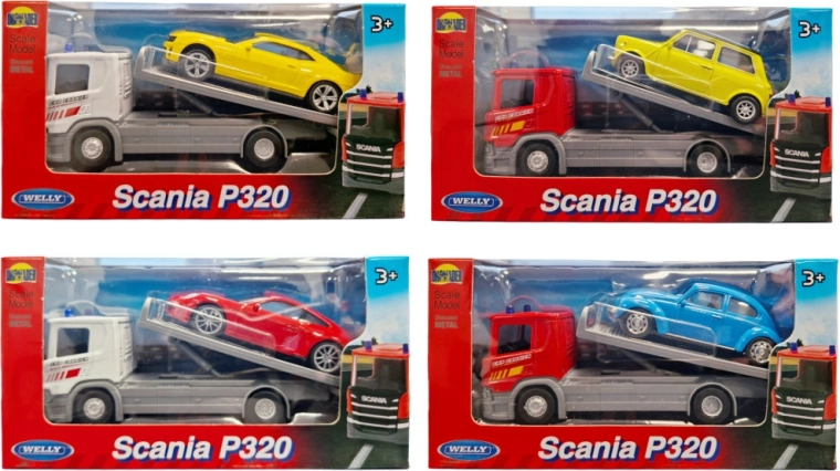 Welly tow truck Scania 1:57 with sports car 1:43