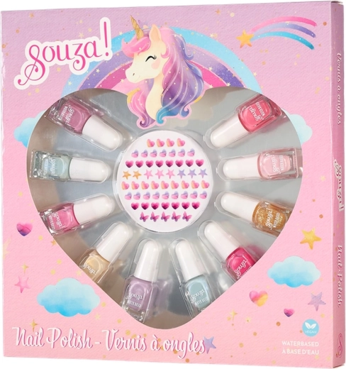 Souza! Unicorn Nail Polish Gift Set with Stickers – 10 Colors