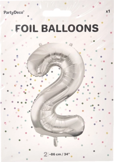 Foil balloon number 2, silver, 86 cm